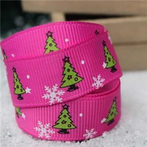 Go Grosgrain - Christmas Trees Pink/Lime